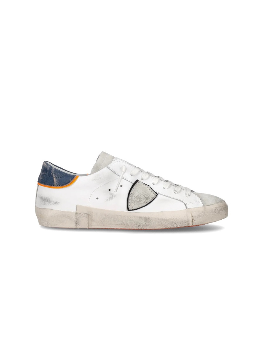 Sneakers philippe model uomo basse Prlu vv02  bianca blu e arancione