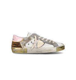 Sneaker philippe model donna bassa prld xap1 bianca animalier e oro