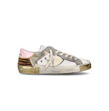 Sneaker philippe model donna bassa prld xap1 bianca animalier e oro