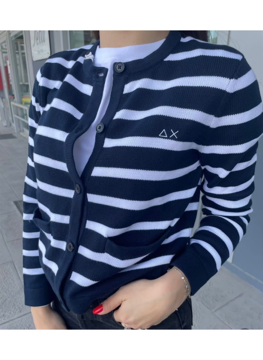 Cardigan Sun68 donna STRIPES LS K34224 a righe blu navy bianco P24