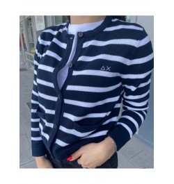 Cardigan Sun68 donna STRIPES LS K34224 a righe blu navy bianco P24